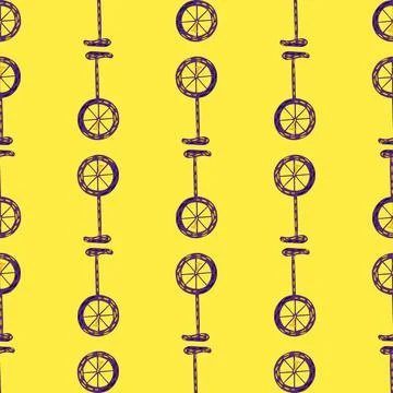 Funny transport seamless pattern with simple bicycle print elements. Bright y 스톡 일러스트