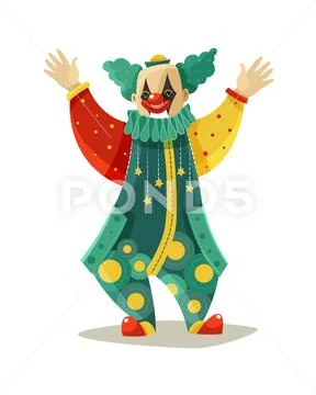 Funny Traveling Circus Clown Colorful Icon Stock Illustration