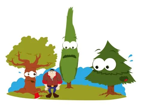 Funny trees and logger Stock Illustration