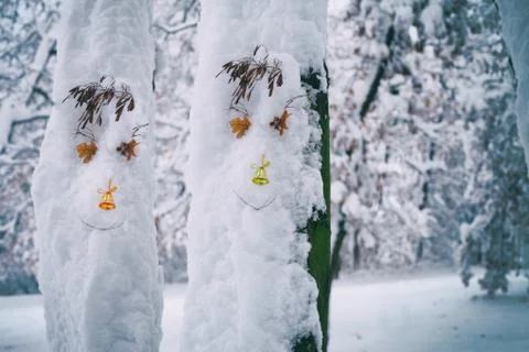 Funny trees with face Stock Photos