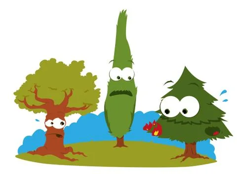 Funny trees in trouble Stock Illustration