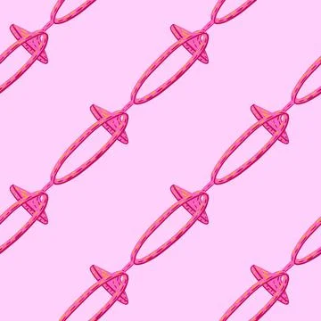 Funny trick seamless pattern with doodle diagonal pink circus ring elements.  Stock Illustration