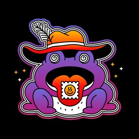 Funny trippy psychedelic frog with acid lsd mark on tongue. Vector hand drawn Stock Illustration