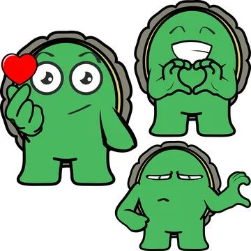 Funny turtle cartoon expressions pack Stock Illustration
