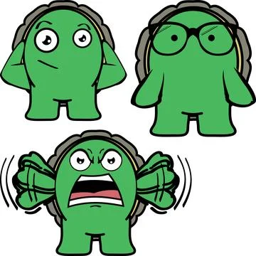 Funny turtle cartoon expressions pack collection Stock Illustration