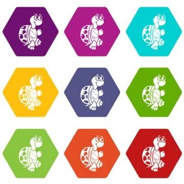 Funny turtle icons set 9 vector Stock Illustration