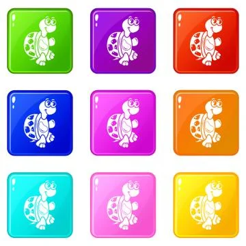 Funny turtle icons set 9 color collection Ilustración de archivo