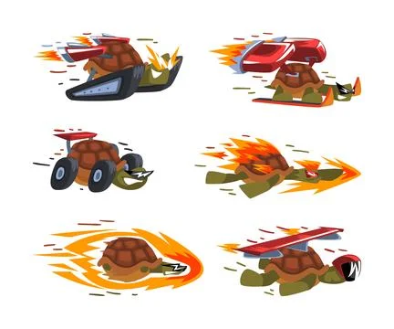 Funny Turtle Riding Fast with Rocket Booster Having Energy Moving Forward Vector Stock Illustration