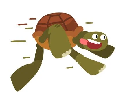 Funny Turtle Running, Fast Tortoise Animal Cartoon Character Vector Illustration Illustrazione stock