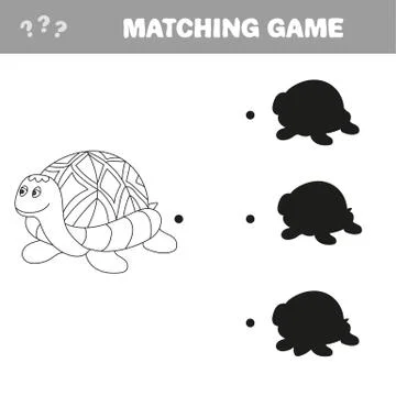 Funny turtle - shadow educational kids game. Vector illustration 스톡 일러스트