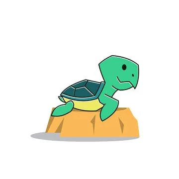 Funny Turtle Tortoise on Rock Exotic Reptile Cartoon Stock Illustration