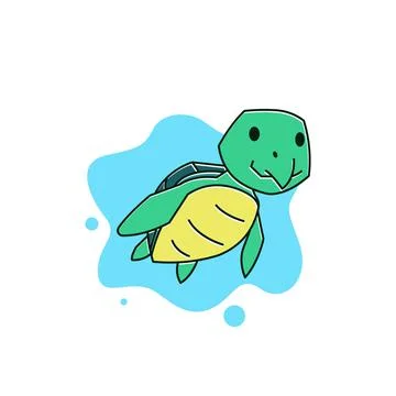 Funny Turtle Tortoise Swimming Diving Sea Underwater Exotic Reptile Cartoon Stock Illustration