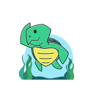 Funny Turtle Tortoise Swimming Diving Underwater Sea Exotic Reptile Cartoon Stock Illustration