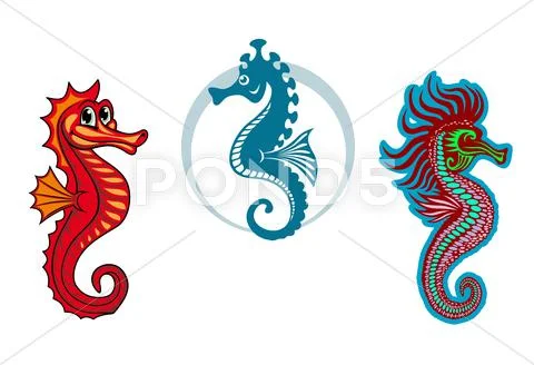 Funny underwater seahorse or hippocampus Stock Illustration