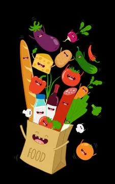 Funny Various Cartoon Vegetables. Vector Clip Art Stock Illustration