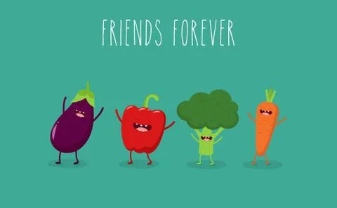 Funny Various Cartoon Vegetables. Vector Clip Art Stock Illustration