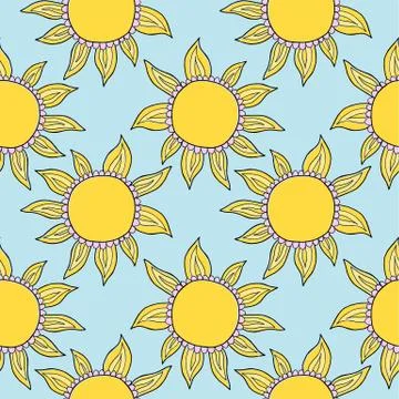 Funny vector doodle suns. Hand drawn pattern Stock Illustration