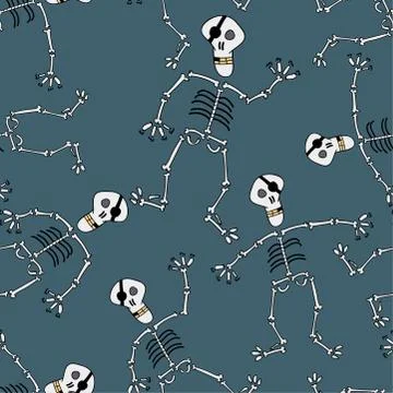 Funny vector eps 10 pattern, dark blue background with dancing skeletons. 스톡 일러스트