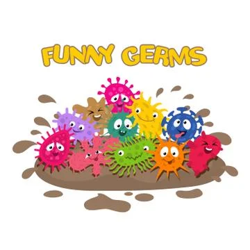 Funny vector germs. Cartoon bacteria splash in mud vector illustration Stock Illustration