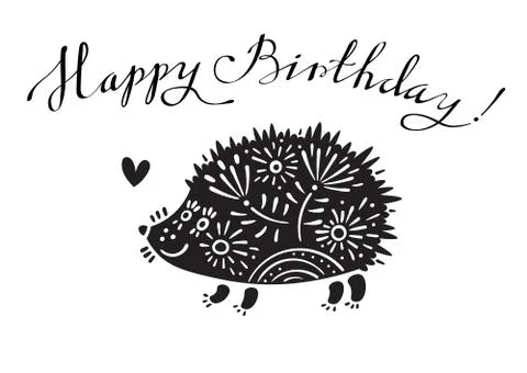 Funny vector illustration with hedgehog and lettering text - Happy Birthday Illustrazione stock