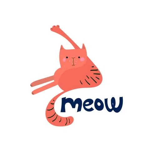 Funny vector kitten raising its paw up to wash. Hand-drawn cat for print, fabric Stock Illustration
