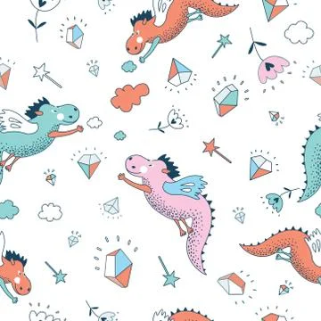 Funny vector seamless pattern. Cute hand drawn doodle Stock Illustration