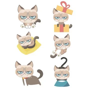 Funny vector set of grumpy cat. Illustrazione stock