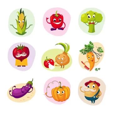 Funny Vegetable Characters Set Stock Illustration