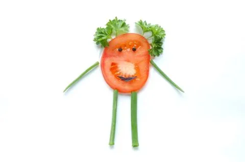 Funny vegetable snack for kids on white background Stock Photos