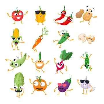 Funny vegetables - vector isolated cartoon emoticons Stock Illustration