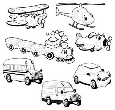 Funny vehicles in outline. Stock-Illustration