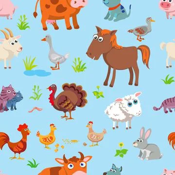 Funny village animals, pattern Stock Illustration