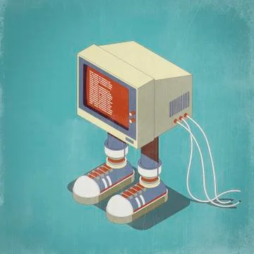 Funny vintage computer character 스톡 일러스트