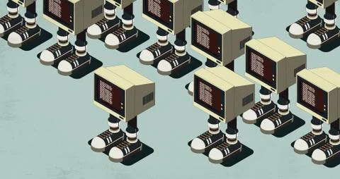 Funny vintage computers characters Stock Illustration