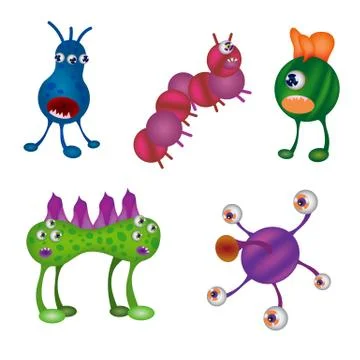 Funny viruses set. Monsters, germs, aliens on white background. イラスト素材