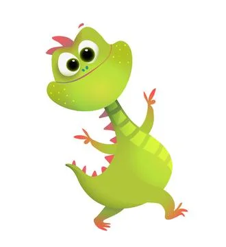 Funny Walking Dancing Dinosaur, Dino Kids Cartoon Stock Illustration