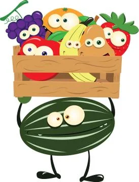 Funny Watermelon with a Box of Fruit Stock Illustration
