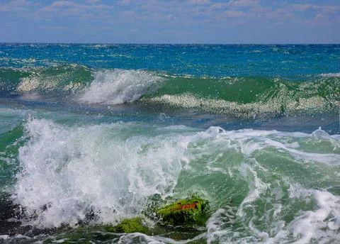 Funny waves and splashes of the Black Sea. Crimea Stock Photos