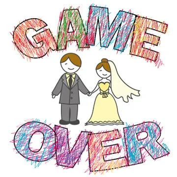Funny wedding, Game Over. Stock Illustration