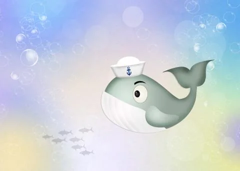 Funny whale in the ocean Stock Illustration