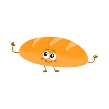 Funny white bread loaf character with smiling human face Stock Illustration