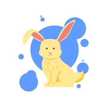 Funny white cute hare character sitting, cartoon vector illustration isolated on Stock Illustration