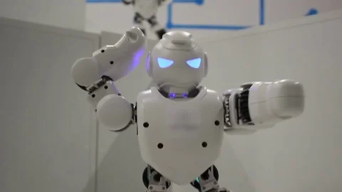 Funny white dancing robot close look Stock Footage 71936772