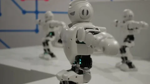Funny white dancing robots Stock Footage 71936906