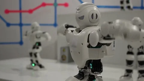 Funny white dancing robots Stock Footage 71936926