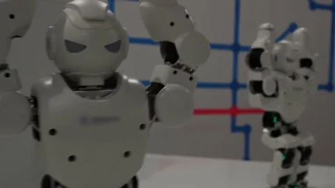 Funny white dancing robots Stock Footage 71937568
