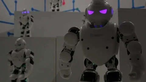 Funny white dancing robots Stock Footage 71937586