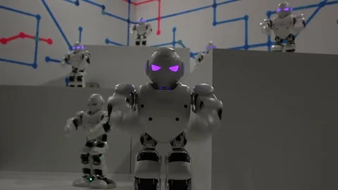 Funny white dancing robots Stock Footage 71938578