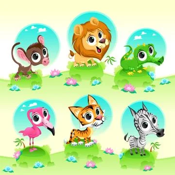 Funny wild animals with background Stock-Illustration