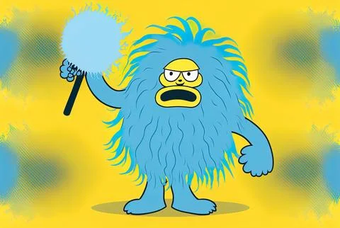 , funny The wind is resisted by the cartoon yeti creature as he stands opposing Stock Illustration